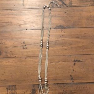 Long Silver necklace with bead and rhinestone detailing